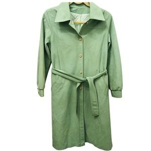 Vintage 70s Foxland By Lanson Suede Trench Coat Mint Green ILGWU Union Made
